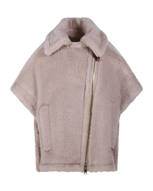 Max Mara Gray Newmanto Zip-Up Short-Sleeved Coat