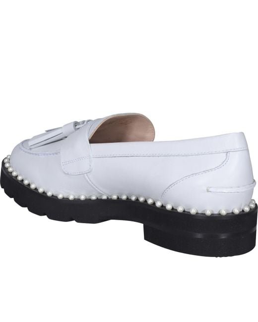 Stuart Weitzman White Logo Fringed Flat Shoes
