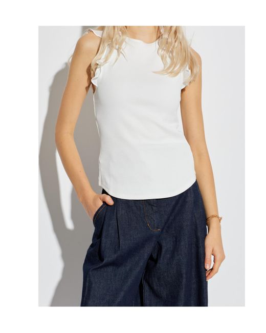 Zimmermann White Awaken Ruffled-Trim Ribbed Tank Top