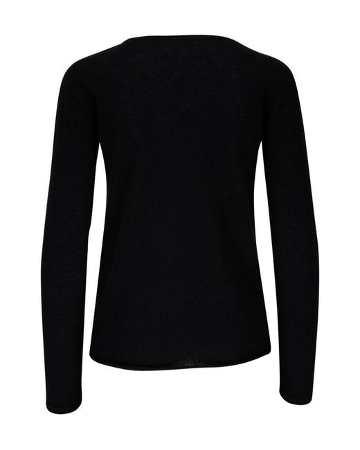 Majestic Filatures Black T-Shirt With Round Neck And Long Sleeves
