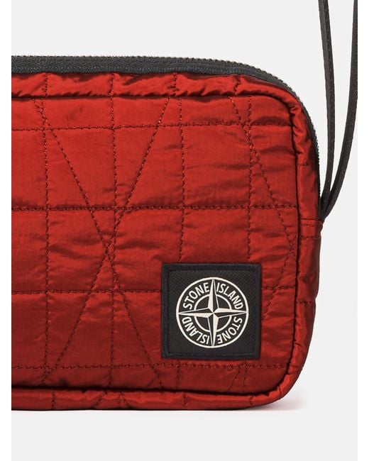 Stone Island Red Wrist Pouch With Inner Compartments And Zip for men