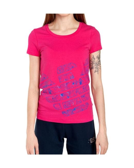 EA7 Pink T-Shirt With Round Neck And Short Sleeves