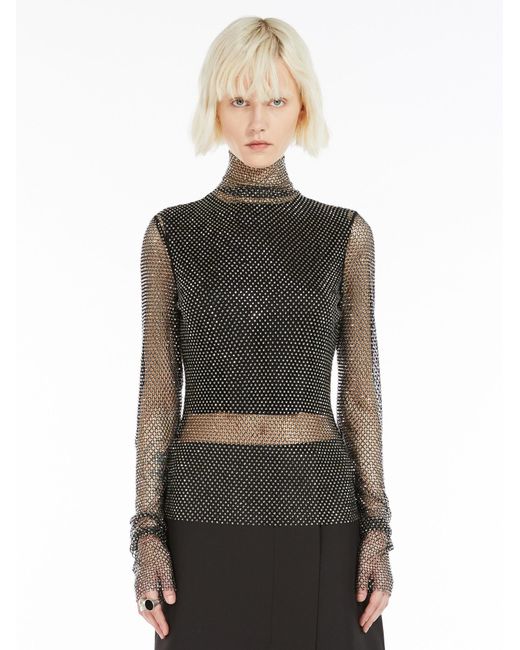 Sportmax Black Embellished High Neck Long-Sleeved Top
