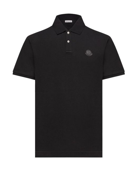 Moncler Black Logo Patch Cotton Piquet Polo Shirt for men