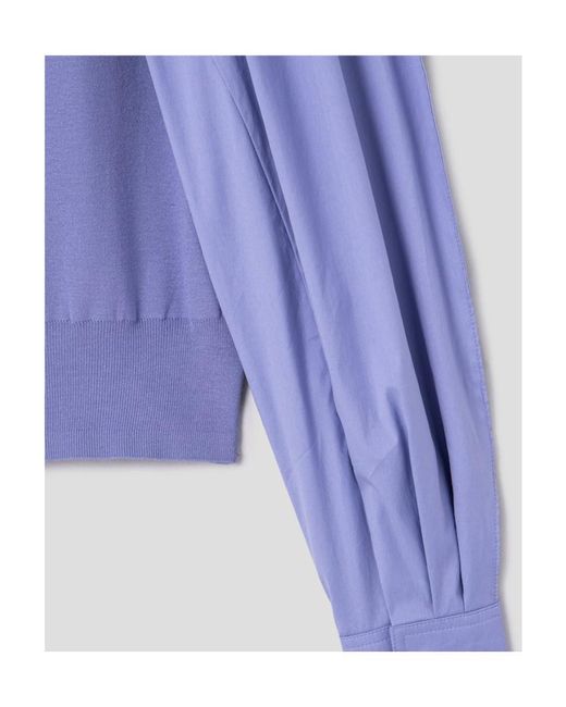 Juun.J Blue Round Neck Bubble Sleeve Sweater