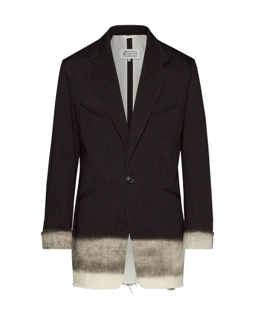 Maison Margiela Black Pinstriped Button-Up Blazer for men