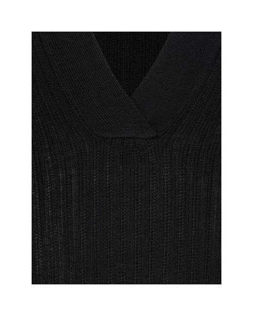 Max Mara Black Long-Sleeve Knitted Polo Shirt
