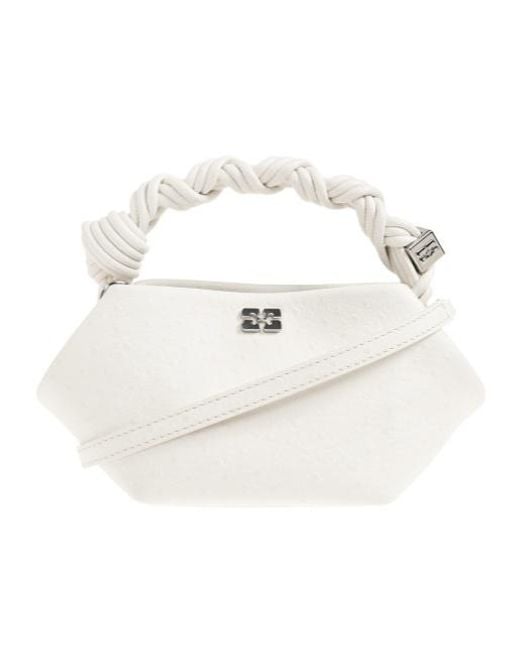 Ganni White Ostrich-Effect Twisted-Handle Tote Bag