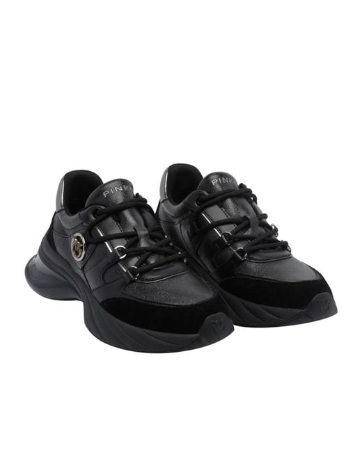 Pinko Black Lace-Up Sneakers