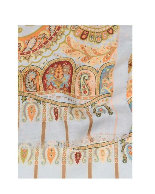 Etro Natural Paisley Cashmere And Silk Scarf