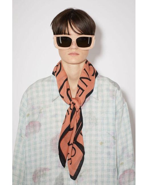 Acne Pink Logo Printed Square-Shaped Scarf for men