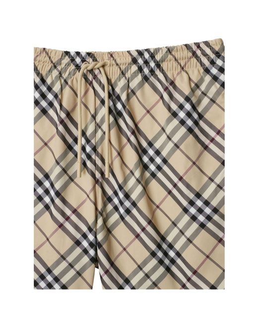 Burberry Natural Elasticated Waistband Checked Swim Shorts for men