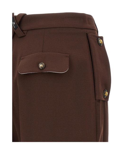 Elisabetta Franchi Brown Pleated Straight Leg Trousers