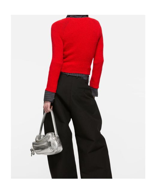 Acne Red Ribbed Knit Heart Logo Jumper