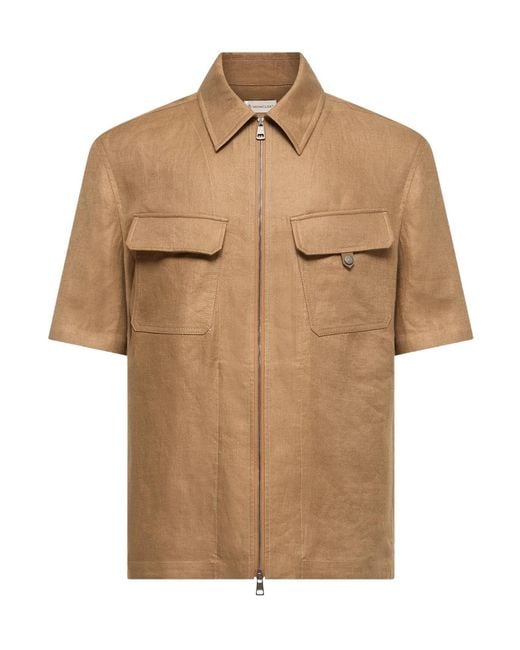 Moncler Brown Collared Short-Sleeve Shirt for men