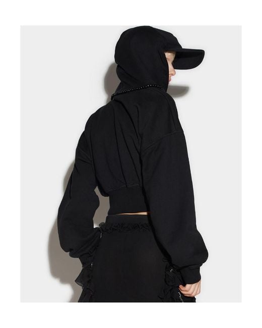 DSquared² Black Logo Printed Cropped Hoodie