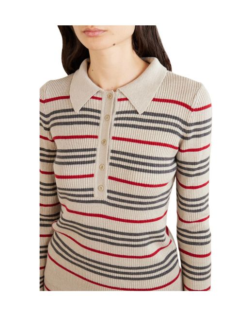 The Elder Statesman White Stripped Wool, Silk And Linen-Blend Knitted Polo