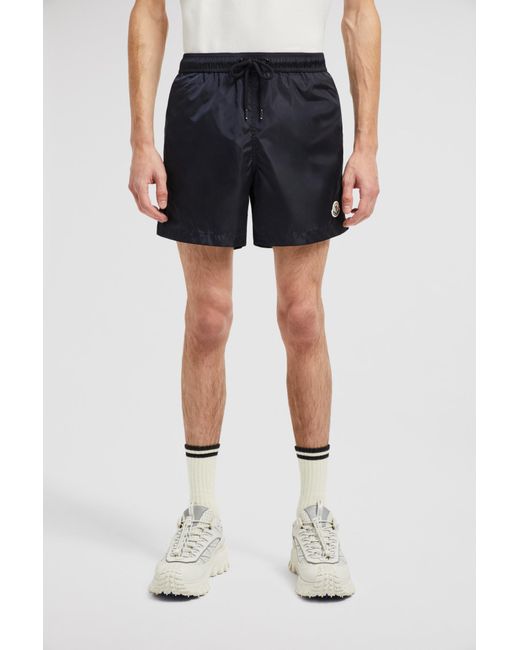 Moncler Black Logo Patch Drawstring Swim Shorts for men
