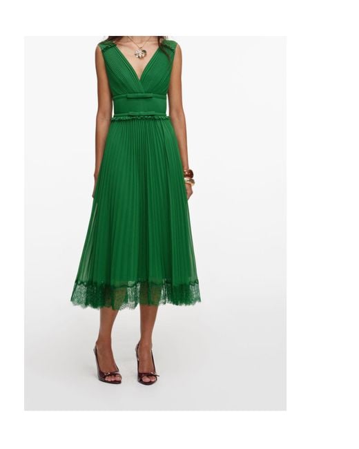 Self-Portrait Green Chiffon Midi Dress