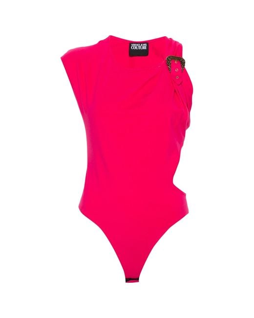 Versace Jeans Pink Logo-Engraved Buckle Bodysuit