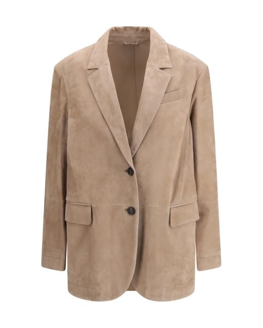 Brunello Cucinelli Brown Suede Jacket With Monile