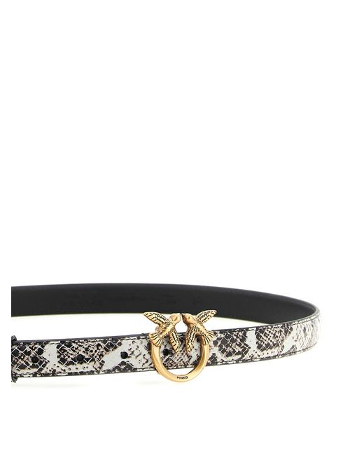 Pinko White Python Print Leather Belt