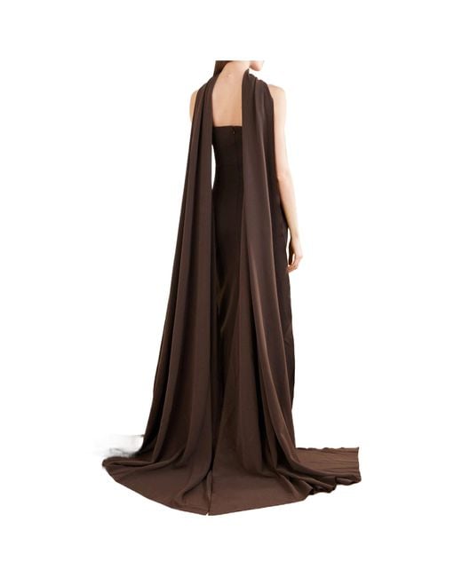 Solace London Brown Scarf-Detailed Crepe Midi Dress