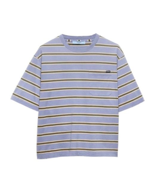 Prada Blue Striped Pocket Crewneck T-Shirt