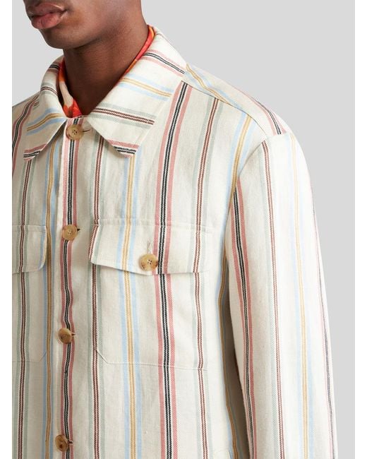 Etro Natural Striped Buttoned Overshirt for men