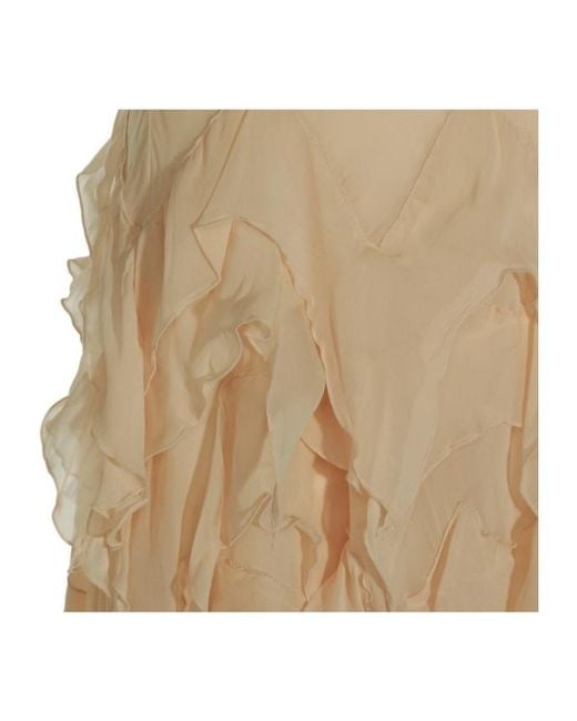 Blumarine Natural Ruffled Midi Dress