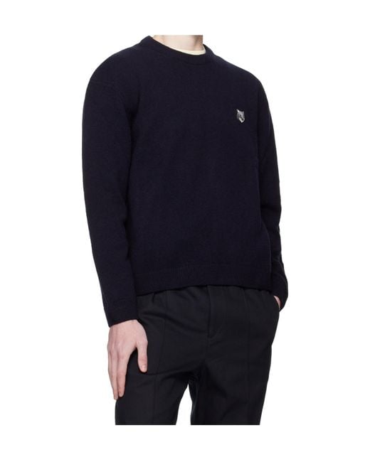 Maison Kitsuné Black Fox-Head Wool Sweater for men