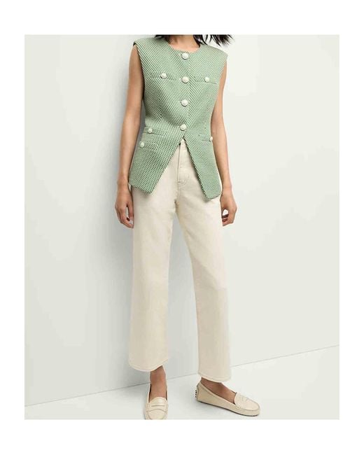 Veronica Beard Green Round Collar Sleeveless Vest