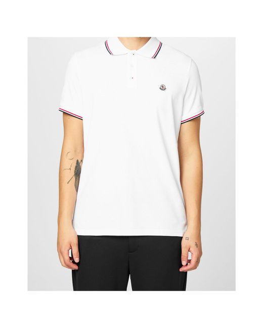 Moncler White Logo Short Sleeve Polo Shirt for men