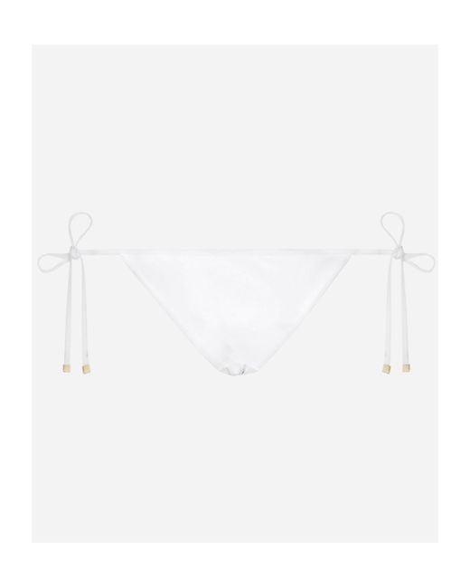 Dolce & Gabbana White Logo-Plaque Side-Tie Bikini Bottom
