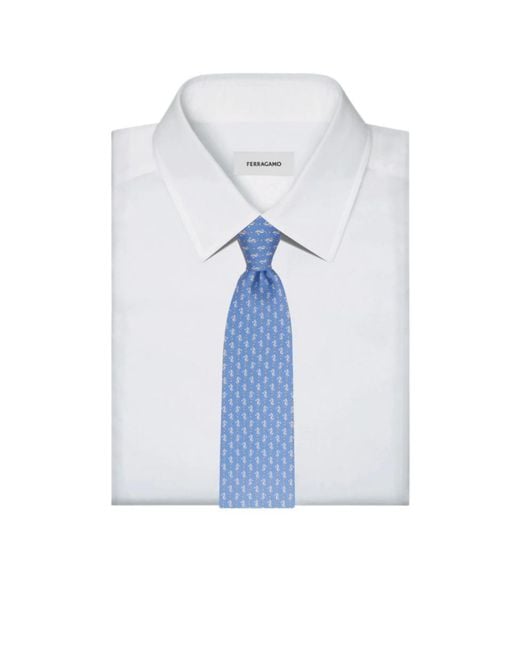 Ferragamo Blue Ferragamo Seahorse Print Tie for men