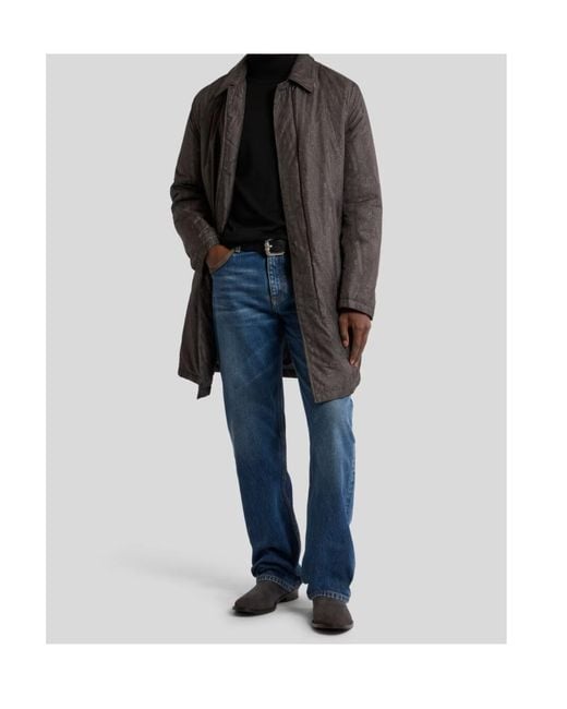 Etro Gray Padded Raincoat With Arnica Motif for men