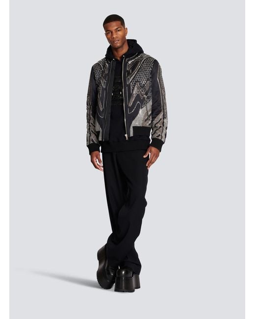 Balmain Black Studded Nylon Bomber Jacket for men