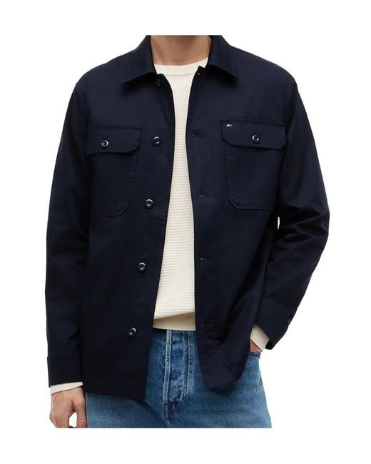 Tommy Hilfiger Blue Logo-Patch Button-Up Jacket for men