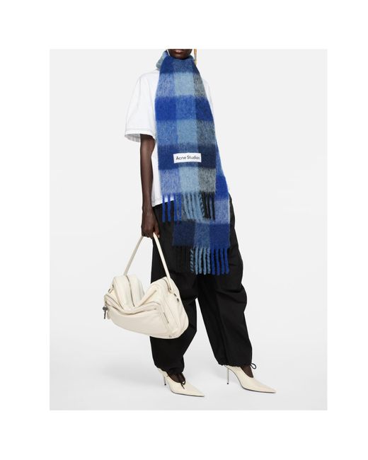 Acne Blue Checked Fringed-Edge Scarf for men