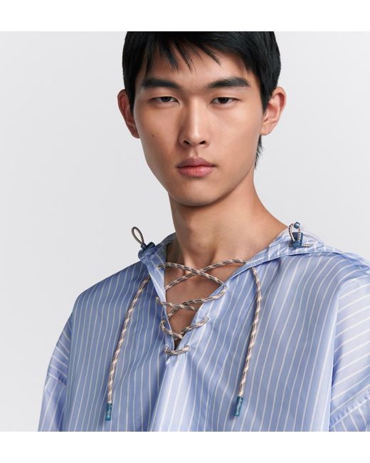 Dior Blue Homme Striped Hooded Shirt for men