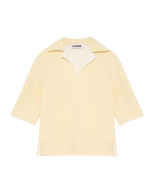 Jil Sander Natural Raglan-Sleeve V-Neck Polo Shirt