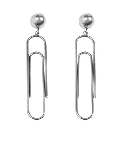 Moschino White Logo Engraved Clip-On Earrings