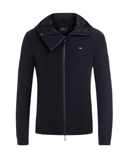 Emporio Armani Blue Fashionable Long-Sleeved Cotton Coat for men
