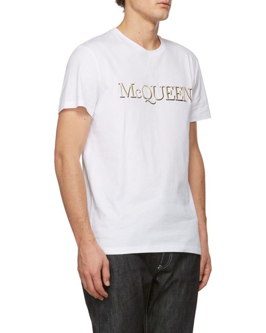 McQueen White Logo Embroidered T-Shirt for men