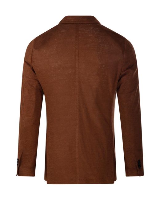 Lardini Brown Double-Breasted Linen Blazer for men