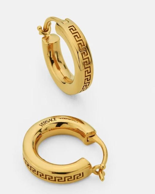 Versace Metallic Greek Pattern Round Earrings