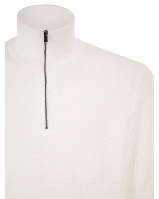 Boss White Boss Textured Half Zip Knitted Sweater for men