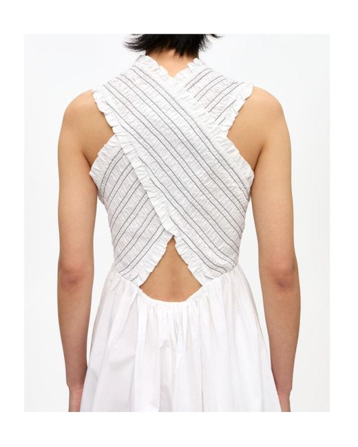 Ganni White Washed Stretch Cotton Smock Midi Dress