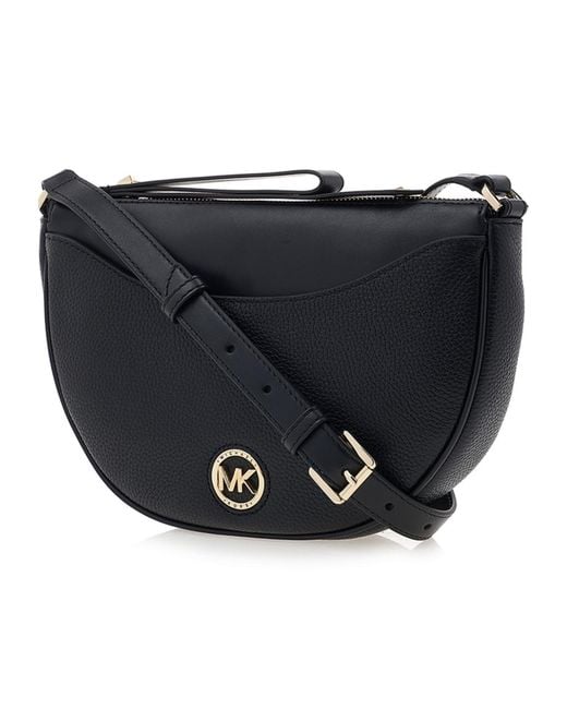 Michael Kors Black Leather Logo-Plaque Saddle Bag