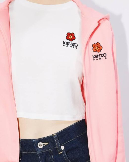 KENZO Pink 'Boke Flower Crest' Hooded Embroidered Zip-Up Cardigan